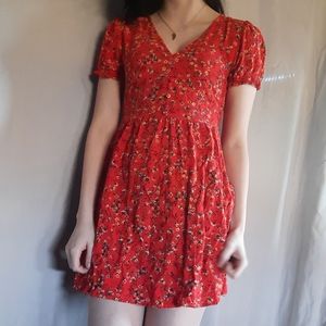 red low cut flare dress